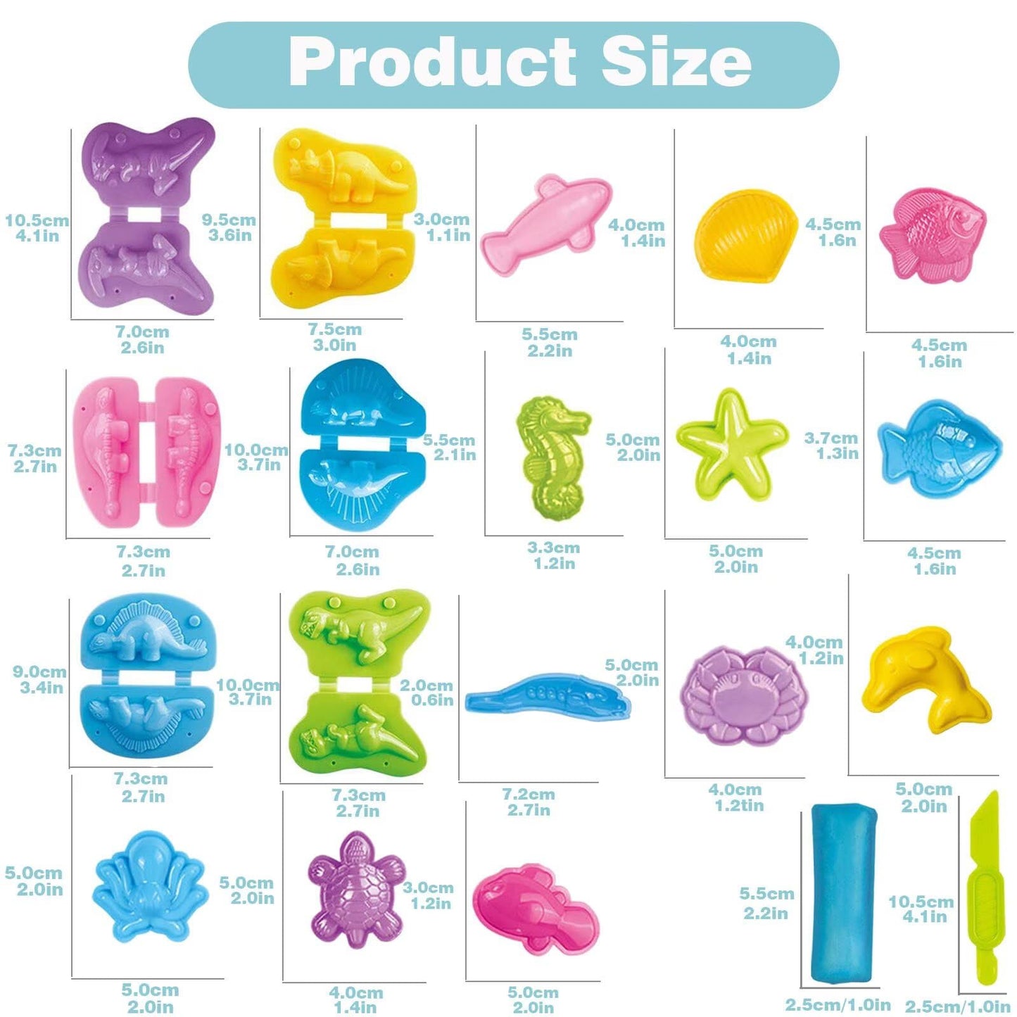 Yiklucg Unleash Creativity with 18 Unique Dino and 0cean Molds Dough Toys Dough Accessories Set Whit 10 .Ideal as a Gift for Kids Aged 3-4-8 Years