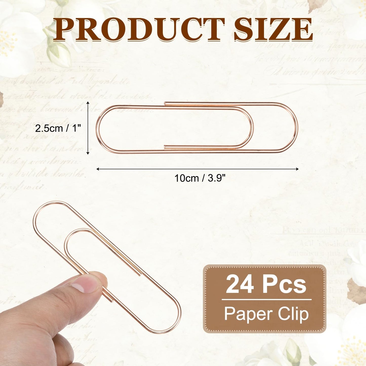 PATIKIL 24 Pcs Pin Shape Paper Clip, 3.9x1 Inch Large Pin Paper Clip Cute Metal Planner Bookmarks Decorative Clamps Holders for Document Office Home, Rose Gold