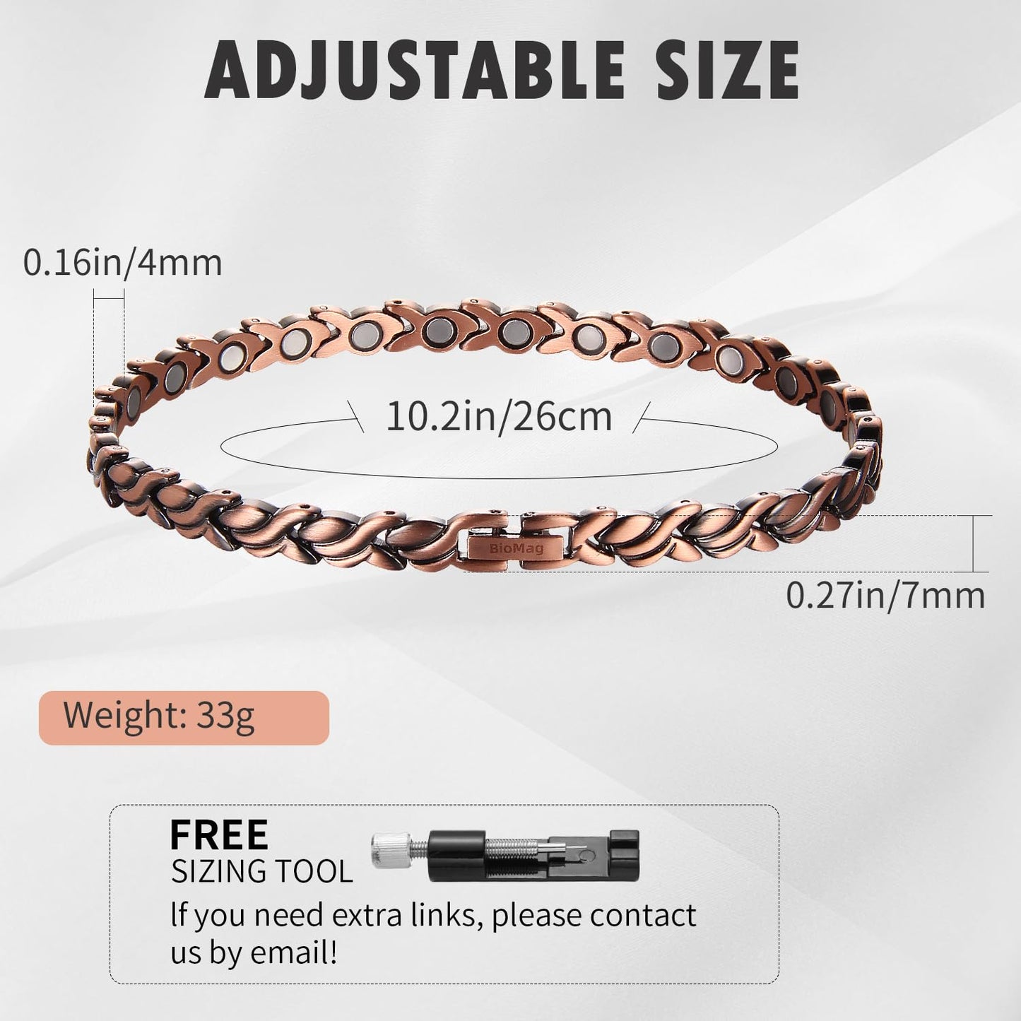BioMag 99.9% Copper Ankle Bracelets for Women Magnetic Women's Ankle Bracelet Adjustable Copper Anklet with Sizing Tool Jewelry Gift for Her Mom Valentine's Day