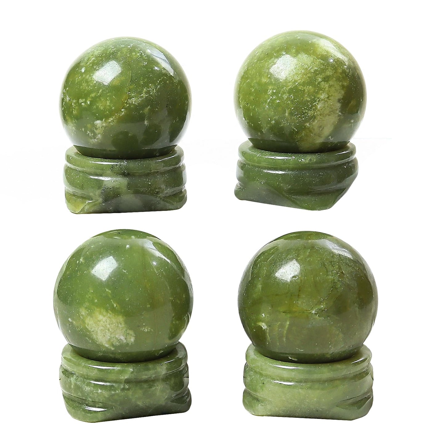 Casaper Natural Green Jade Ball with Stone Stand, Healing Crystal Sphere for Home Fengshui Yoga Meditation, Reiki Energy Balancing 1.18”(30mm)