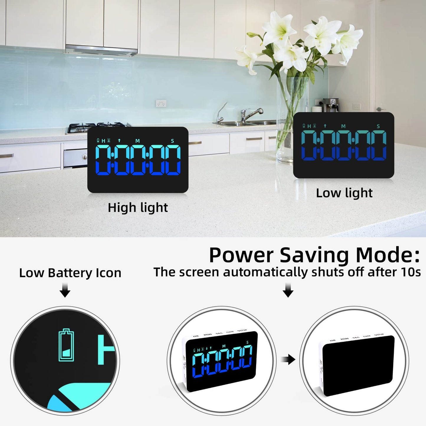 PERSUPER Kitchen Digital Timer, Count Down Up, Rechargeable, Vibration Mode Adjustable Volume and Brightness LED Display, Time Management Cook, Desk, Kids Adults Study Teaching, Kitchen Gadgets Blue