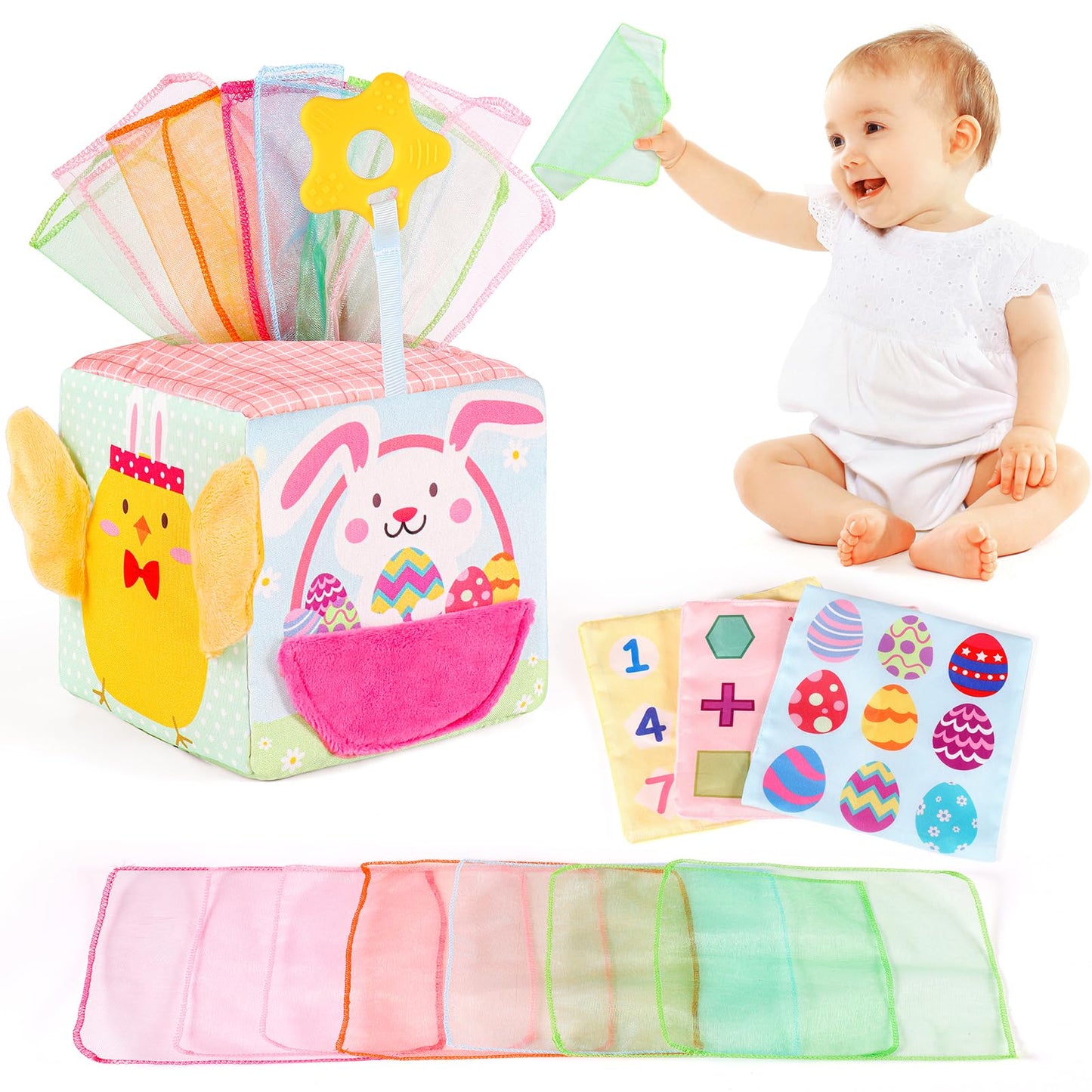 Melonegg Easter Baby Toys Montessori Toys Baby Tissue Box Toy for Babies 3 6 9 Months, Easter Gifts, Easter Basket Stuffers for Babies