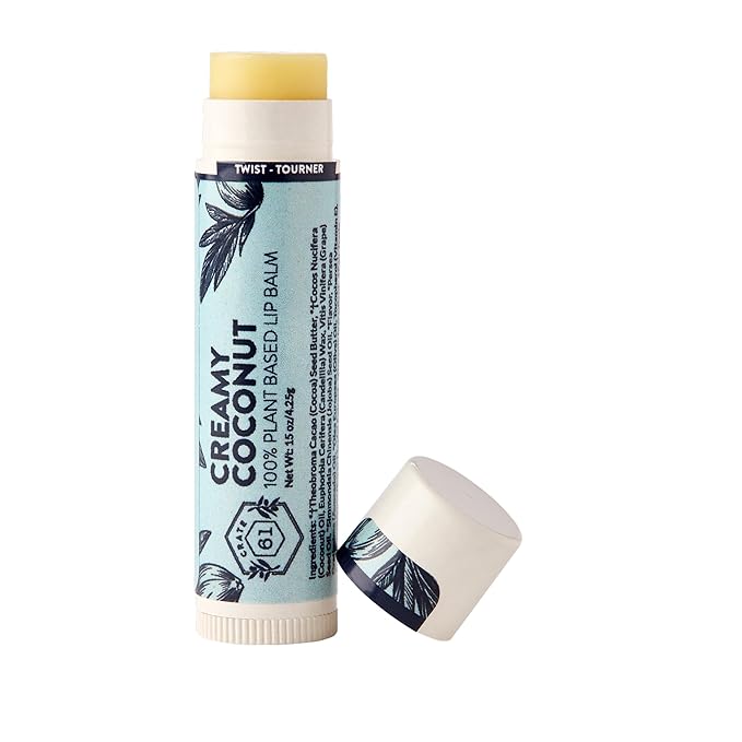 Crate 61 Lip Balm 3-Pack – Creamy Coconut – Plastic-Free Plant Pod® Tube – Made with USDA Organic Ingredients – Natural Lip Care for Dry Lips – Safe for Men, Women & Kids
