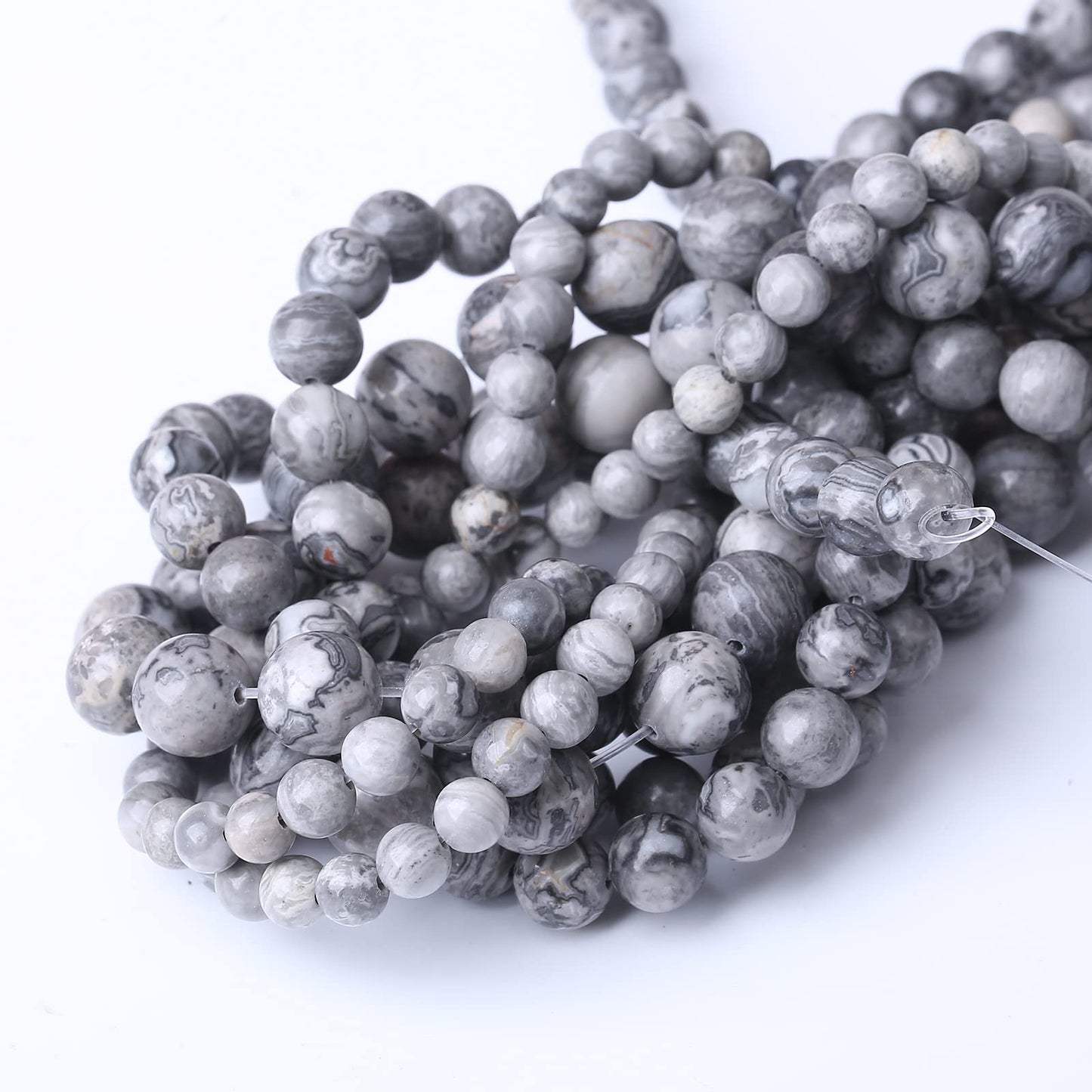45PCS 8MM Natural Grey map Beads Round Loose Stone Beads for Jewelry Making DIY Energy Stone Healing Power Bracelet 15"