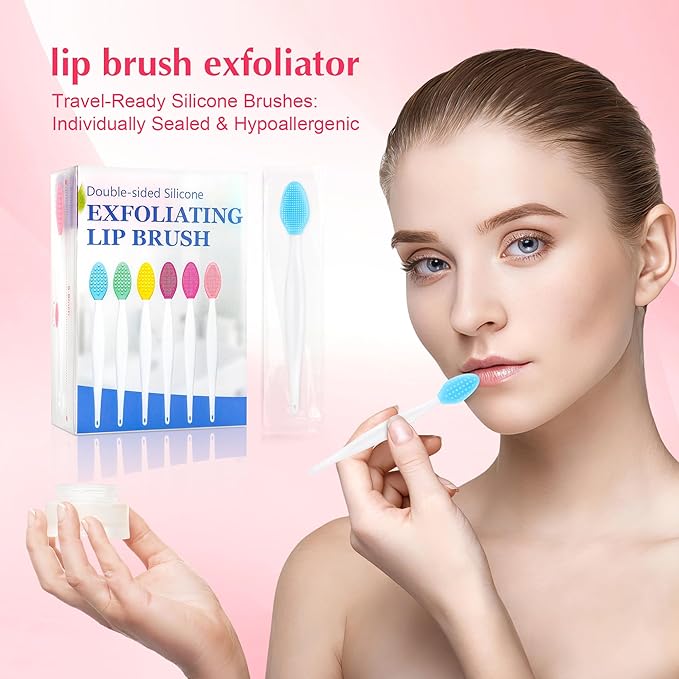 MINGOMINGO 30 Pack Lip Scrub Brush, 3-in-1 Double Sided Silicone Exfoliating Lip Brush for Dark Lips & Nose Care, 6 Colors Exfoliator & Massage & Blackhead Remover, Boxed & Individually Sealed
