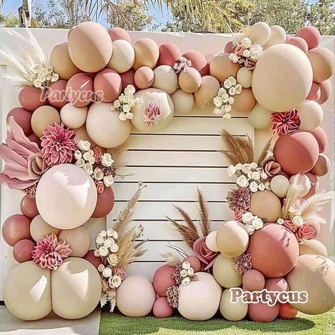 Dusty Rose Balloon Arch Kit, Double Stuffed – Mauve, Pink, Cream, Sand White, Tan & Blush Gold Latex Balloons for Baby Shower, Wedding & Boho Birthday