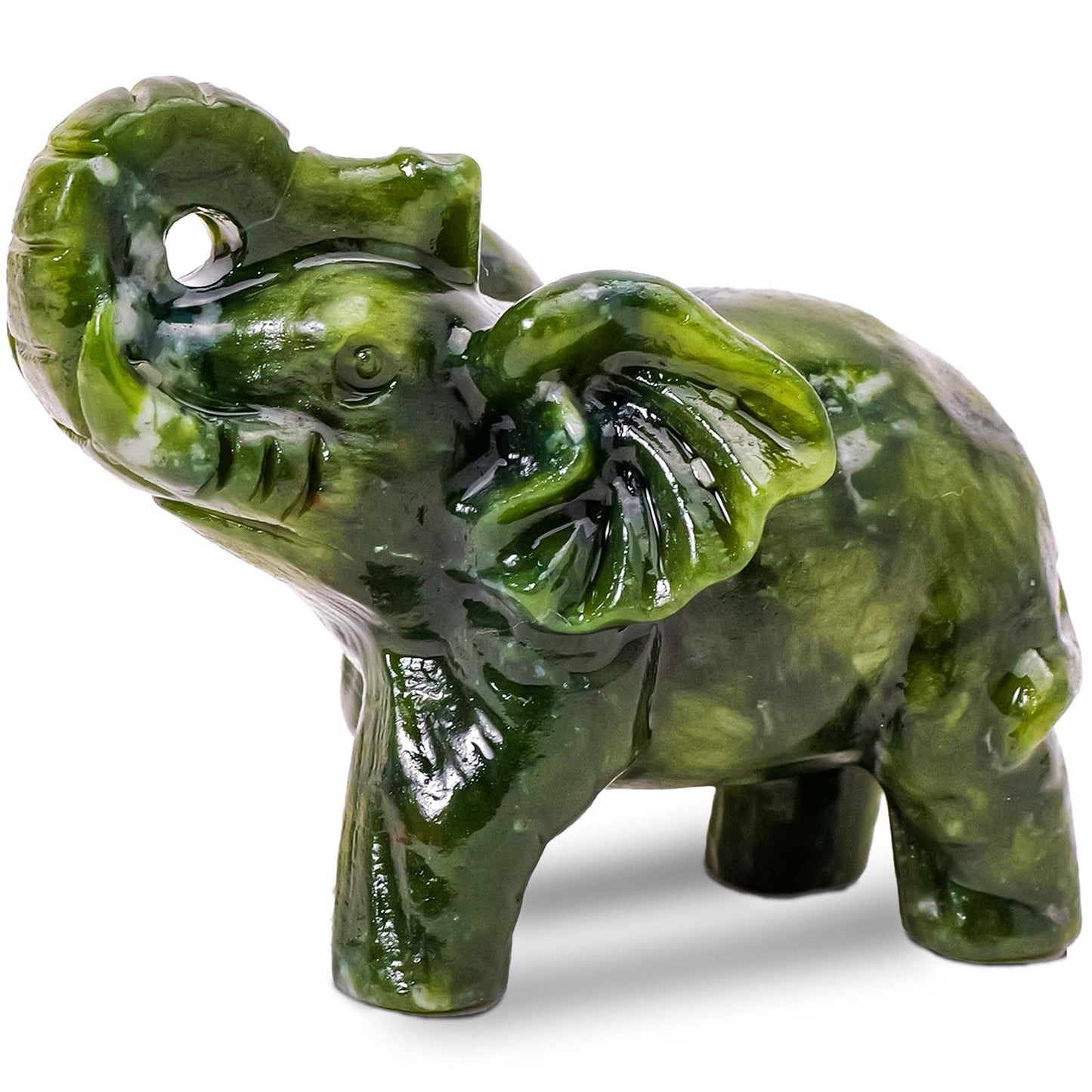 Apengshi Natural Crystal Raw Stone Jade Figurine,Cute Decorative Animal Statue (Running Elephant)