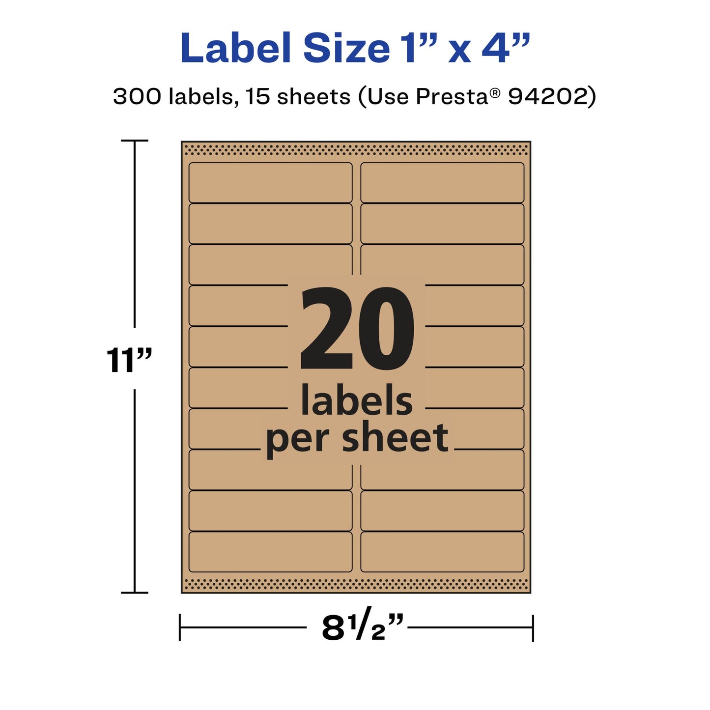 Avery Kraft Brown Rectangle Labels, Sure Feed Technology, 1" x 4", 300 Kraft Brown Labels, Laser/Inkjet Printable