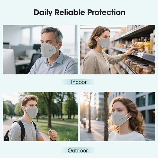 LEMENT KN95 Face Masks - 100 Pack Breathable Comfortable Disposable Masks For Adult, Filter Efficiency≥95%, Elastic Ear Loops, Grey