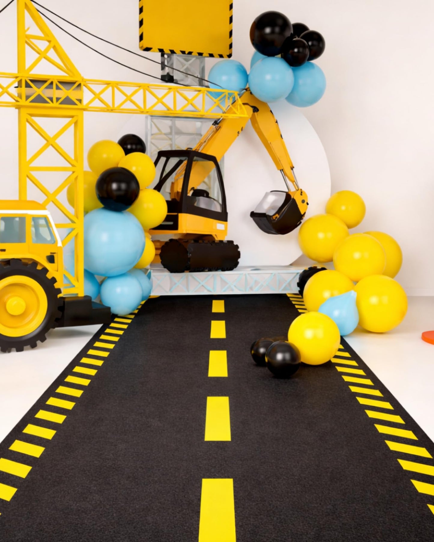 Remagr Construction Party Road Floor Runner, 32 ft x 2 ft Plastic Long Road Table Runner, Black with Yellow Warning Stripes for Construction Birthday Party Photo Backdrop Decor