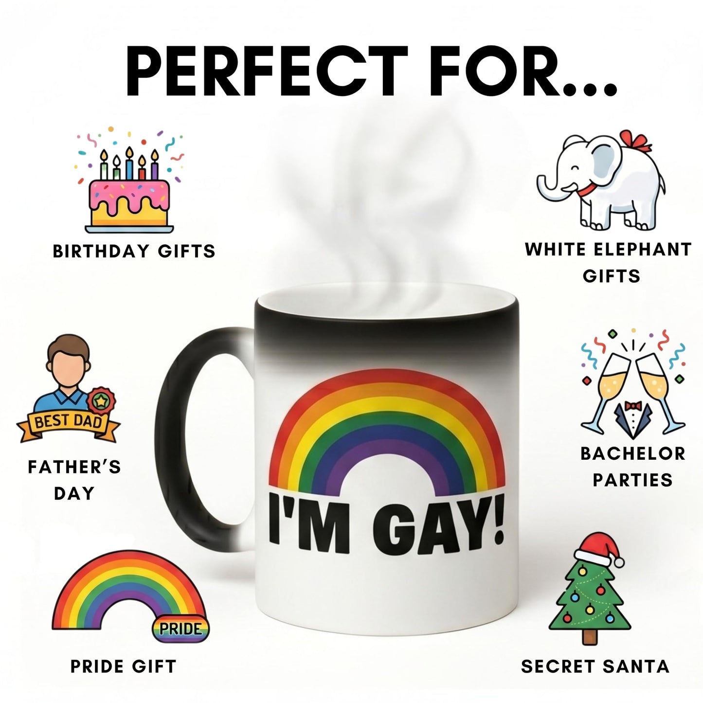 Turtle Straws I'm Gay Rainbow Heat Change Mug – Funny Prank Gift for Him, Gag Gift for Best Friend, Novelty Birthday Gift for Men, Secret Santa White Elephant