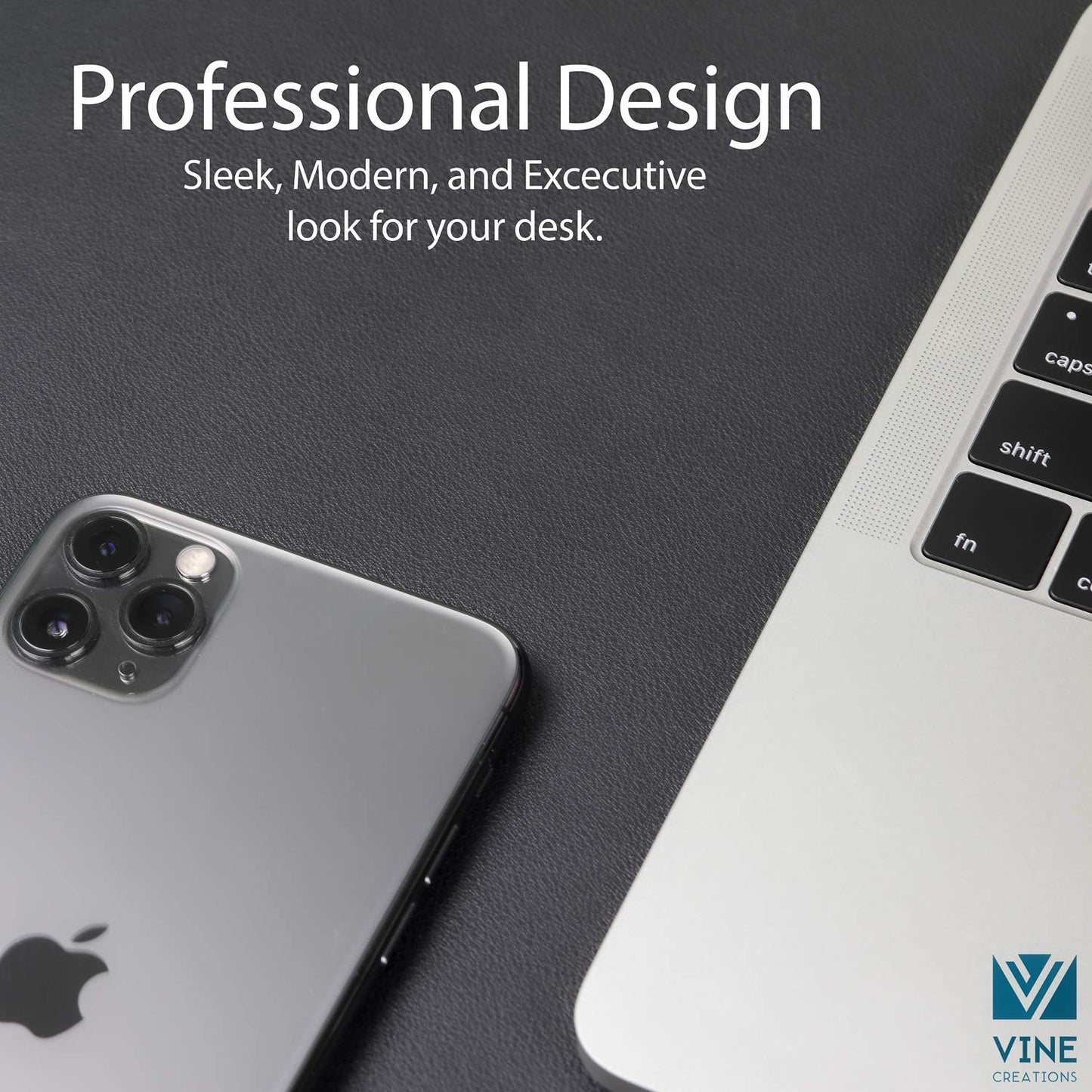 Vine Creations Leather Desk Mat 24" x 17", Desk Protector, PU Leather Desk Pad, Small Desk Pad Mat, Desk Blotter, Desk Pads on Top of Desks, Small Desk Mat for Home or Office (Black)