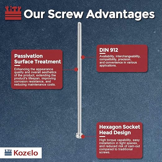 Kozelo 4pcs Socket Head Cap Screws - [M4-0.7 x 145mm] 304 Stainless Steel Allen Socket Drive for Electrical Motor 3D Printing Fan Engine Replacement Use, Silver