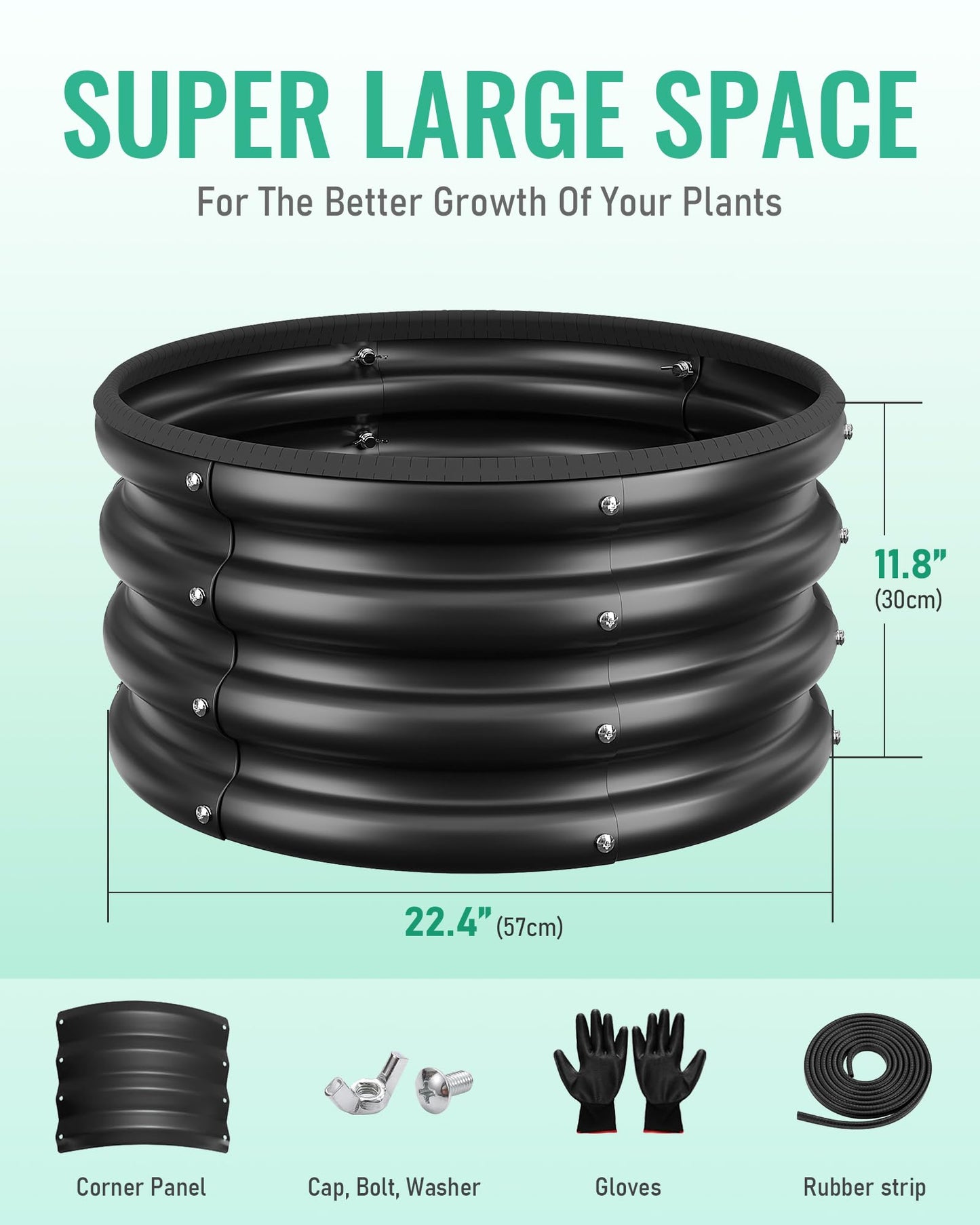 ZXZYHFTY Raised Garden Bed, 0.6 mm Galvanized Steel Round Planter Box with Open Bottom, Black, 2 x 2 x 1 FT, 1 Pack