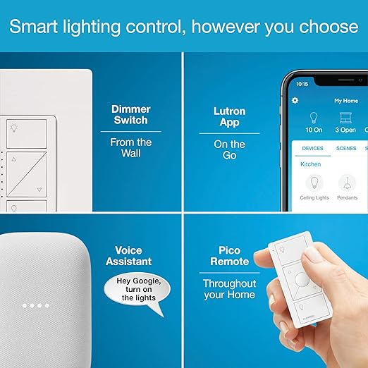 Lutron Caseta Deluxe Smart Light Switch Kit w/ Wall Plate and Smart Hub, Compatible w/ Alexa, Apple Home, Google Home, Single-Pole/3 Way, 5 Amp, P-BDG-PKG2WS-WH