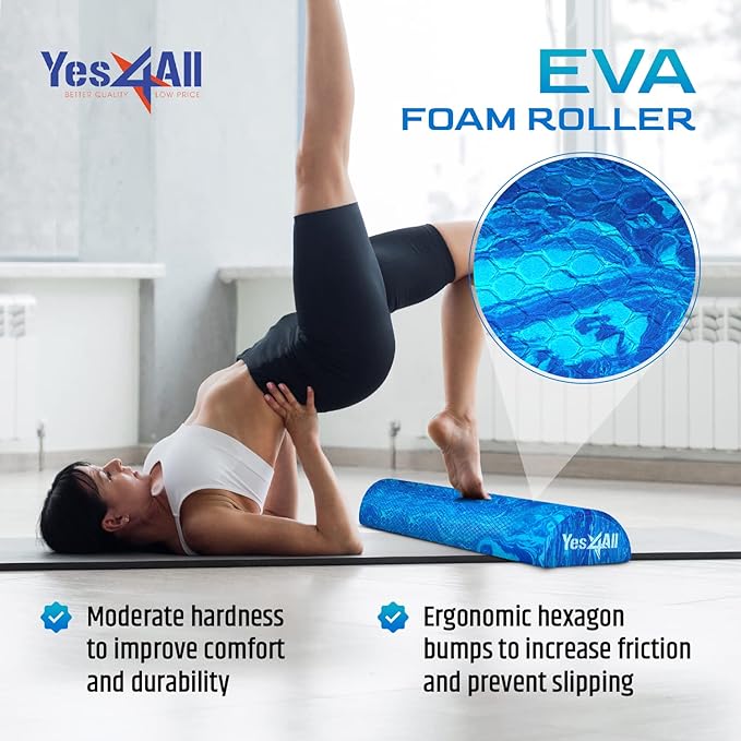 Yes4All Medium-Density EVA Foam Roller for Back - Half Back Roller for Exercise, Yoga & Pilates 12/36 inch
