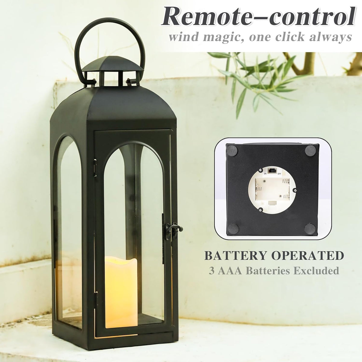 Bdor 2 Pack 20 Inches Metal and Tempered Glass Decorative Lantern with Electronic Wax Effect - Indoor/Outdoor Decorative Lighting, Handcrafted Aesthetic, Perfect for Home, Parties, and Holiday Decor