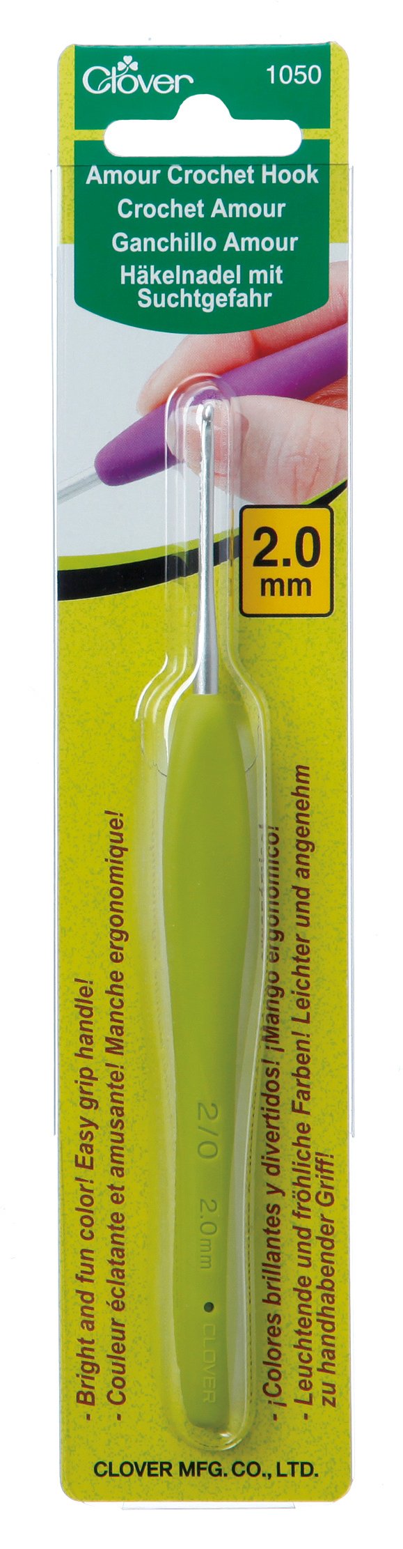 Clover CL1050 Amour Crochet Hook: 2.0mm, Metal, 2mm, Green