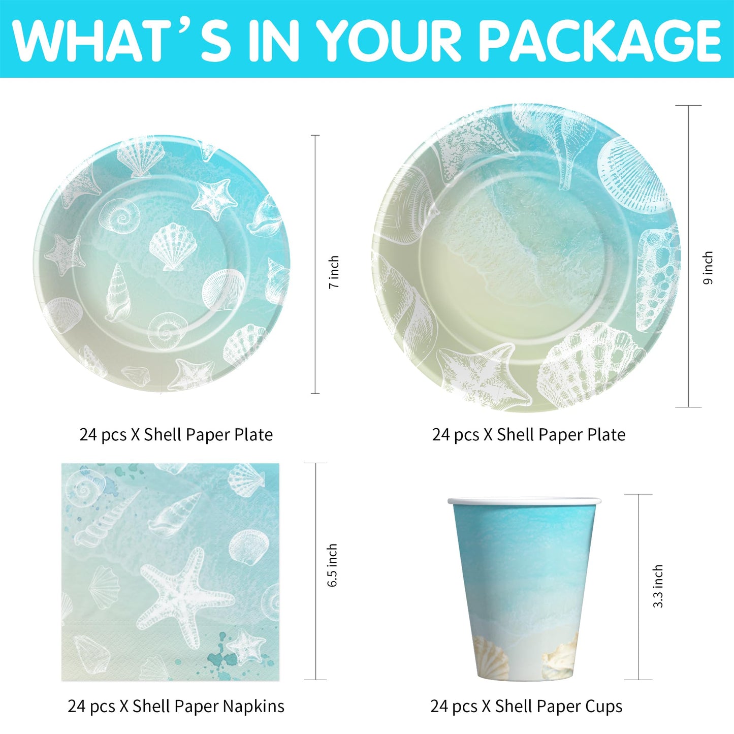 HIPVVILD Seashell Beach Party Decorations, Beach Seashell Birthday Party Supplies, Plate, Cup, Napkin, Tablecloth, Tableware, Sea Shell Party Supplies For Birthday Baby Shower Wedding Party | Serve 24