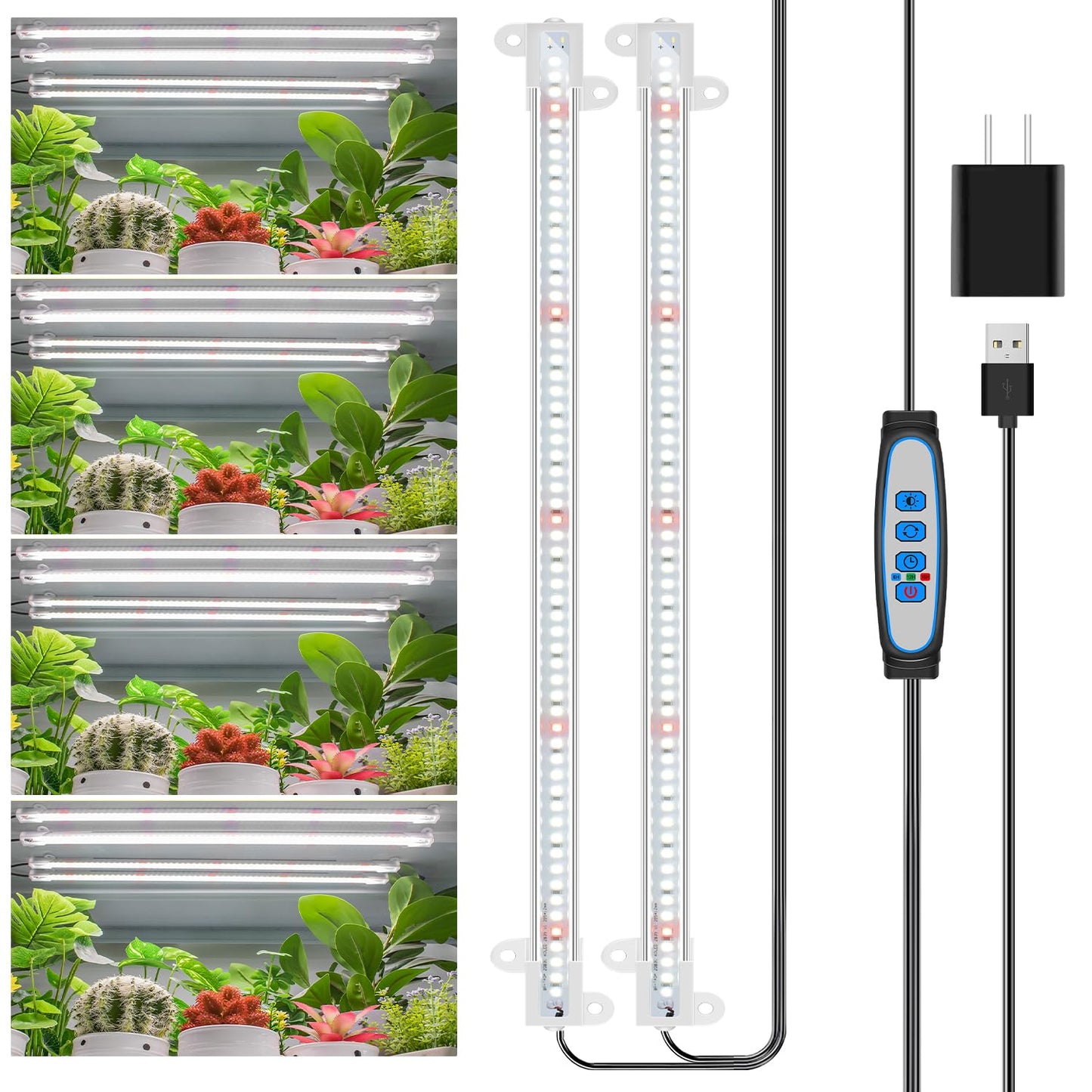 Wiaxulay Grow Lights for Indoor Plants Full Spectrum, 120 LEDs Plant Grow Light Strips with Auto ON/Off Timer 6/12/16Hrs, 5 Brightness, 3 Switch Modes Growing Lamps for Seed Starting, Succulent,2 Bars