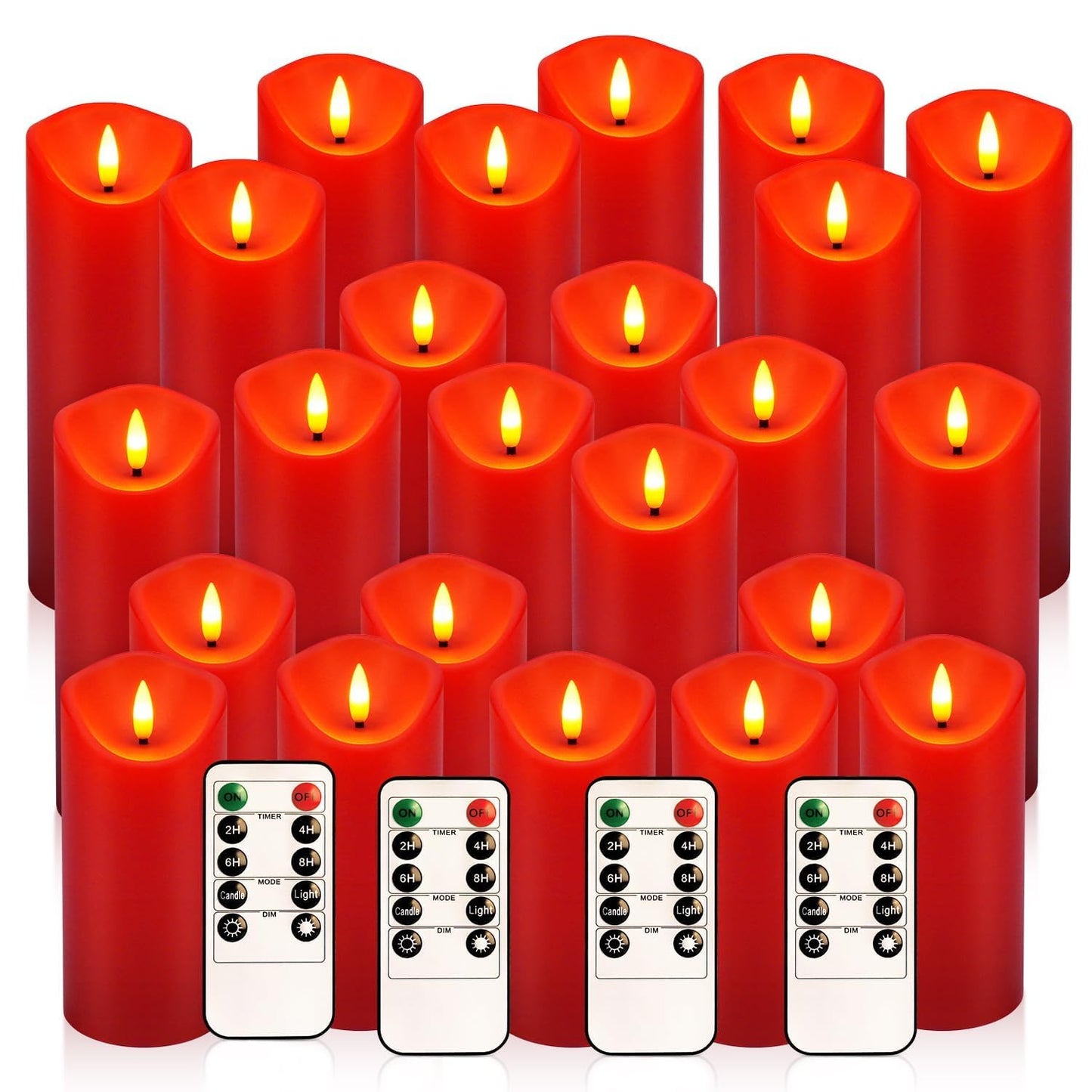 CAKETYCG 24-Pack Red Flameless LED Candles with Remote - Realistic Flickering Battery - Operated Pillar Candles forValentine's Day, Home Decor, Weddings, Parties.