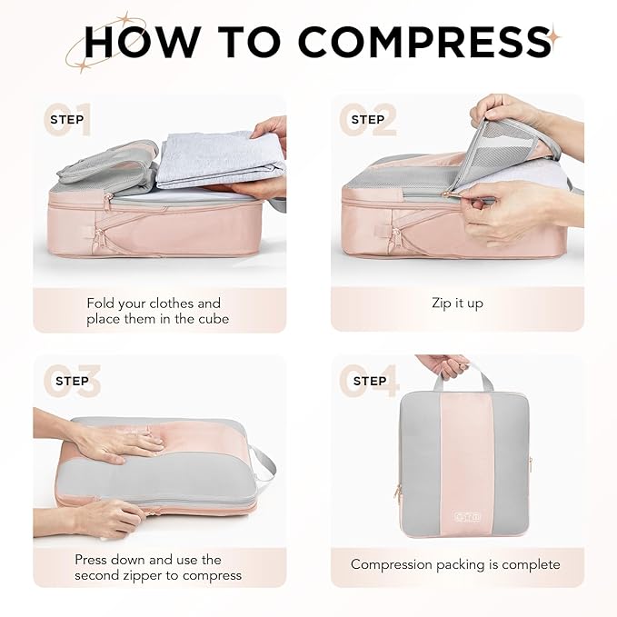 8 Set Compression Packing Cubes for Travel Essentials,Compressible Expandable Packing Cubes for Suitcase,OlarHike Luggage Organizer Bags for Travel,Handy Helper for Organizing Clothes(Beige)