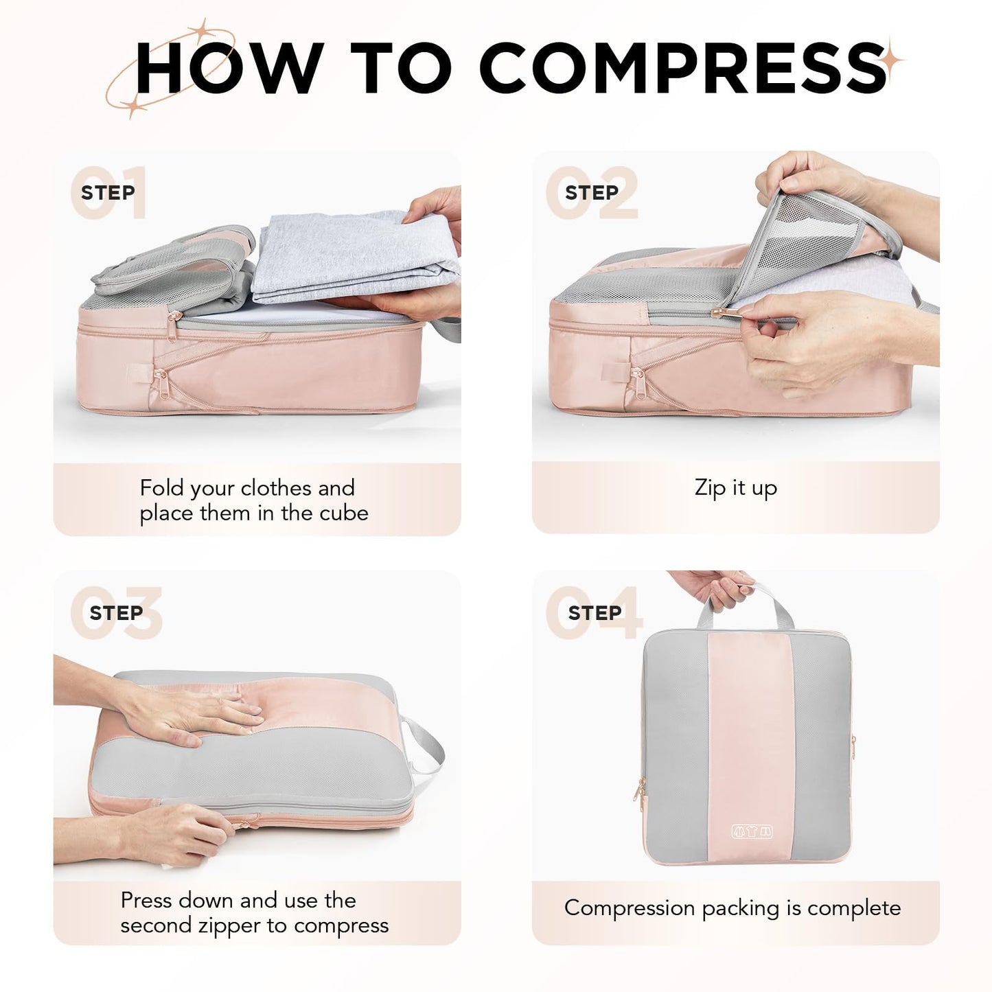 6 Set Compression Packing Cubes for Travel Essentials,Compressible Expandable Packing Cubes for Suitcase,OlarHike Luggage Organizer Bags for Travel,Handy Helper for Organizing Clothes(Beige)