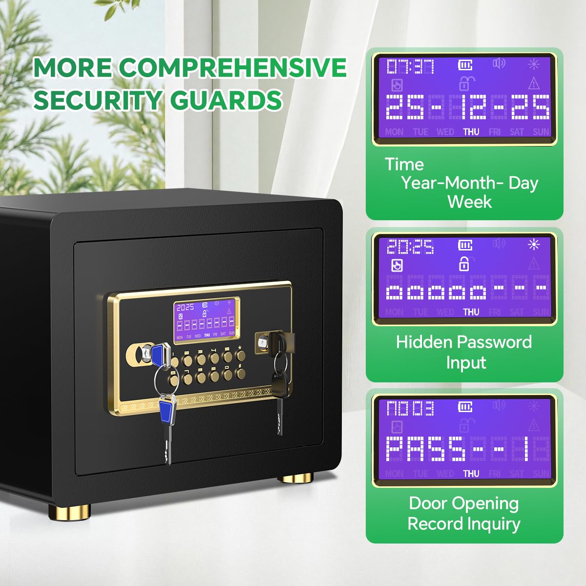 Safe Box with Digital Keypad & Alarm System - Electronic Lock Box for Jewelry Cash with Adjustable Shelves - Includes LED Light & Fireproof and Waterproof Bag(0.8/1.0/1.3/1.53/2.5Cuft)