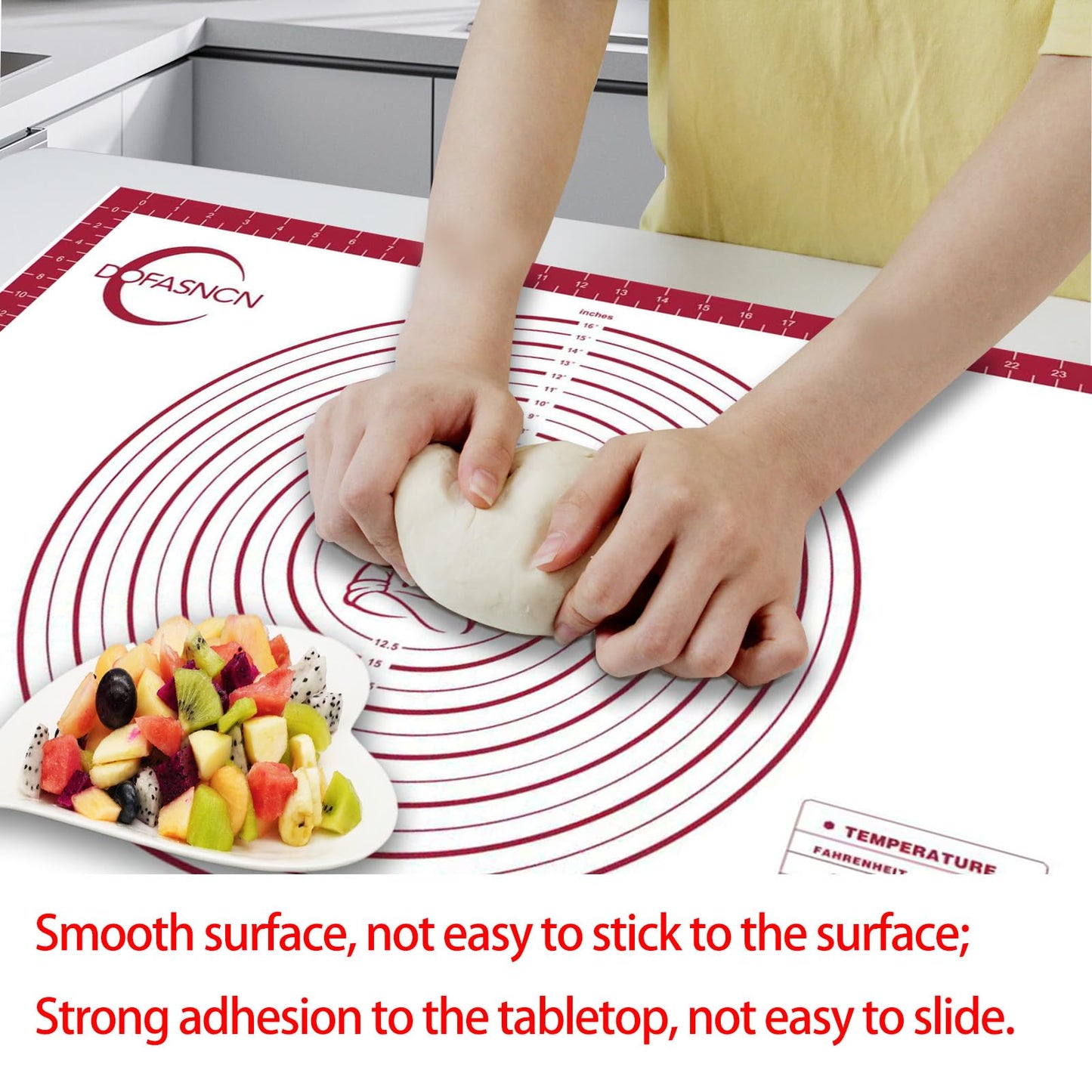 Silicone Pastry Mat Dough Baking Bread Sourdough Fondant Pie Dough Pizza,Silicone Baking Mat Cookie Sheet for Kitchen Counter with Measurements 28x20" Red