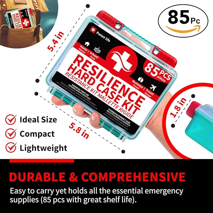 Protect Life Survival First Aid Kit for Home/Business, Camping Survival Kits | Mini Travel First Aid Kit | Camping Equipment | Small Kits for Car | Outdoor Emergency Survivals Pack - 85pcs