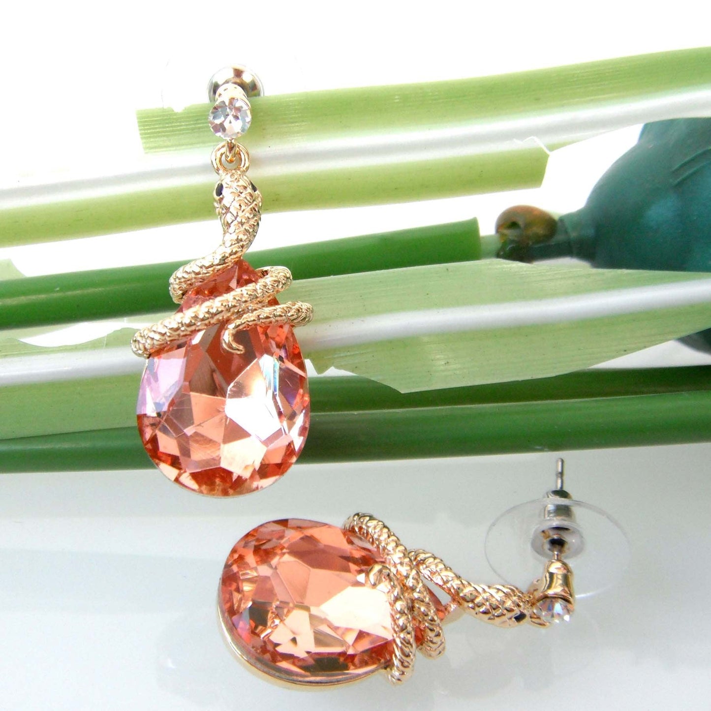 Navachi 18k Gold Plated Crystal Champagne Zircon Snake Drop Dangle Earrings