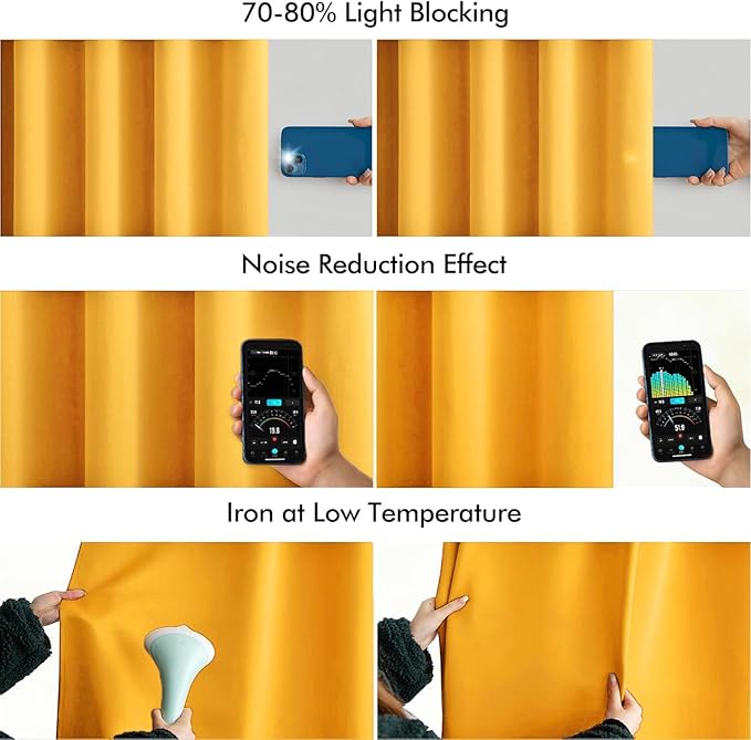 MIULEE Yellow Back Tab Blackout Curtains 102 Inch Long 2 Panels Set for Bedroom, Rod Pocket/Pinch Pleated Thermal Insulated Living Room Darkening Light Blocking Floor to Ceiling Drapes