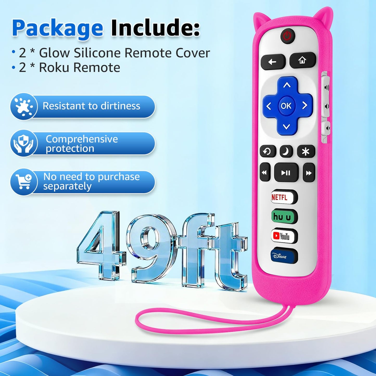 (Pack of 2) ONEBOM Replacement Remote for Roku TV with Soft Protective Silicone Cover(Glow in The Dark), Universal Remote for TCL/Hisense/Sharp/Onn/Element/Philips Roku Smart TV