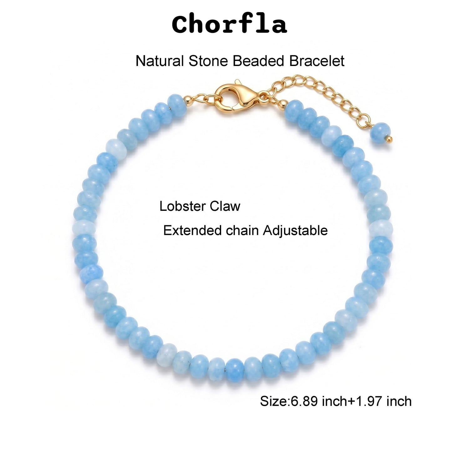chorfla Light Blue Gemstone Beaded Bracelets for Women, Boho Handmade Adjustable Bracelet, Summer Beach Jewelry