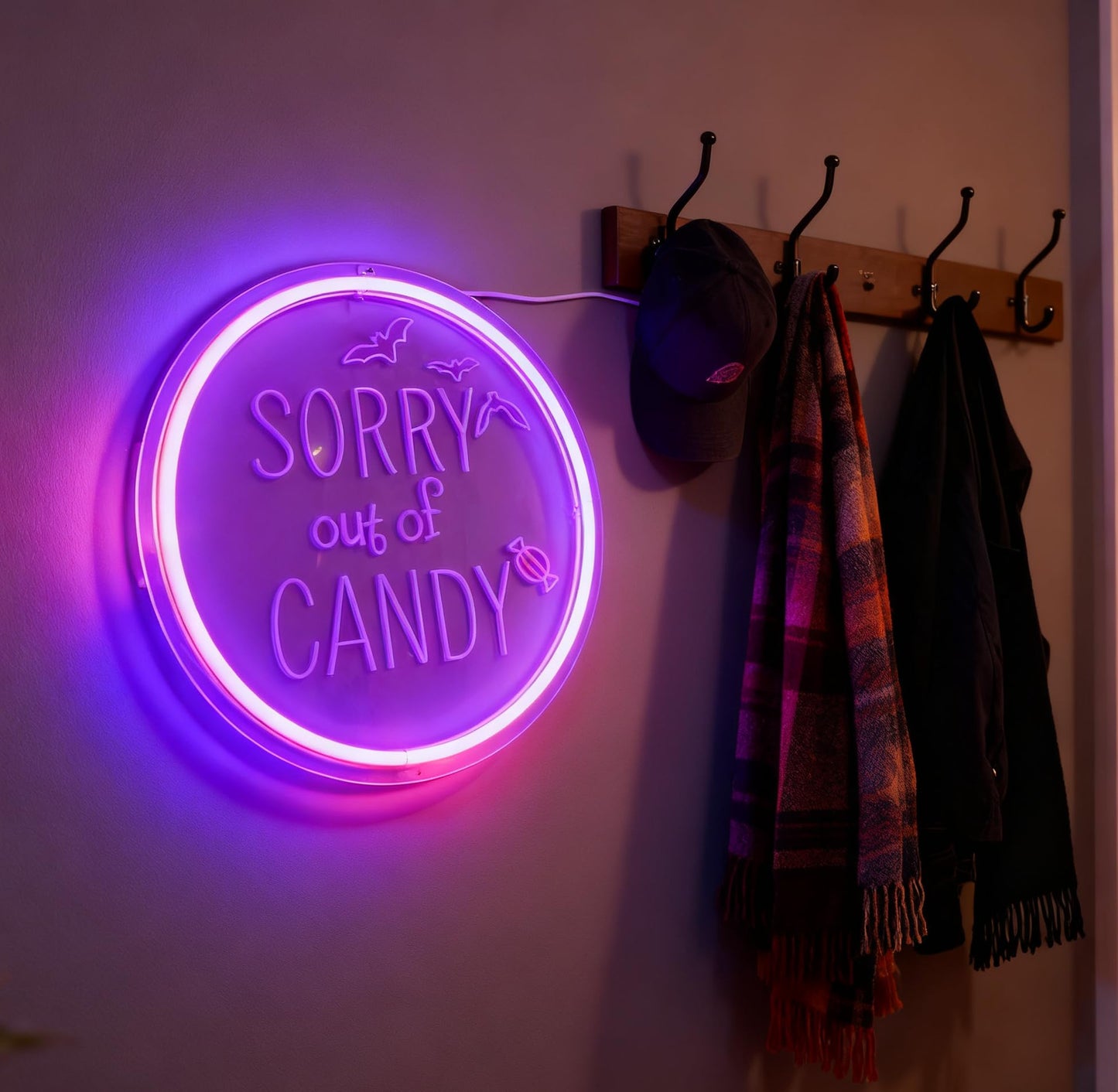 Sorry Out of Candy Neon Sign, Purple Halloween Theme Neon Light, Candy Store Home Party Wall Table Decor, USB Powered LED Decorative Light 12.8 x 12.8 In