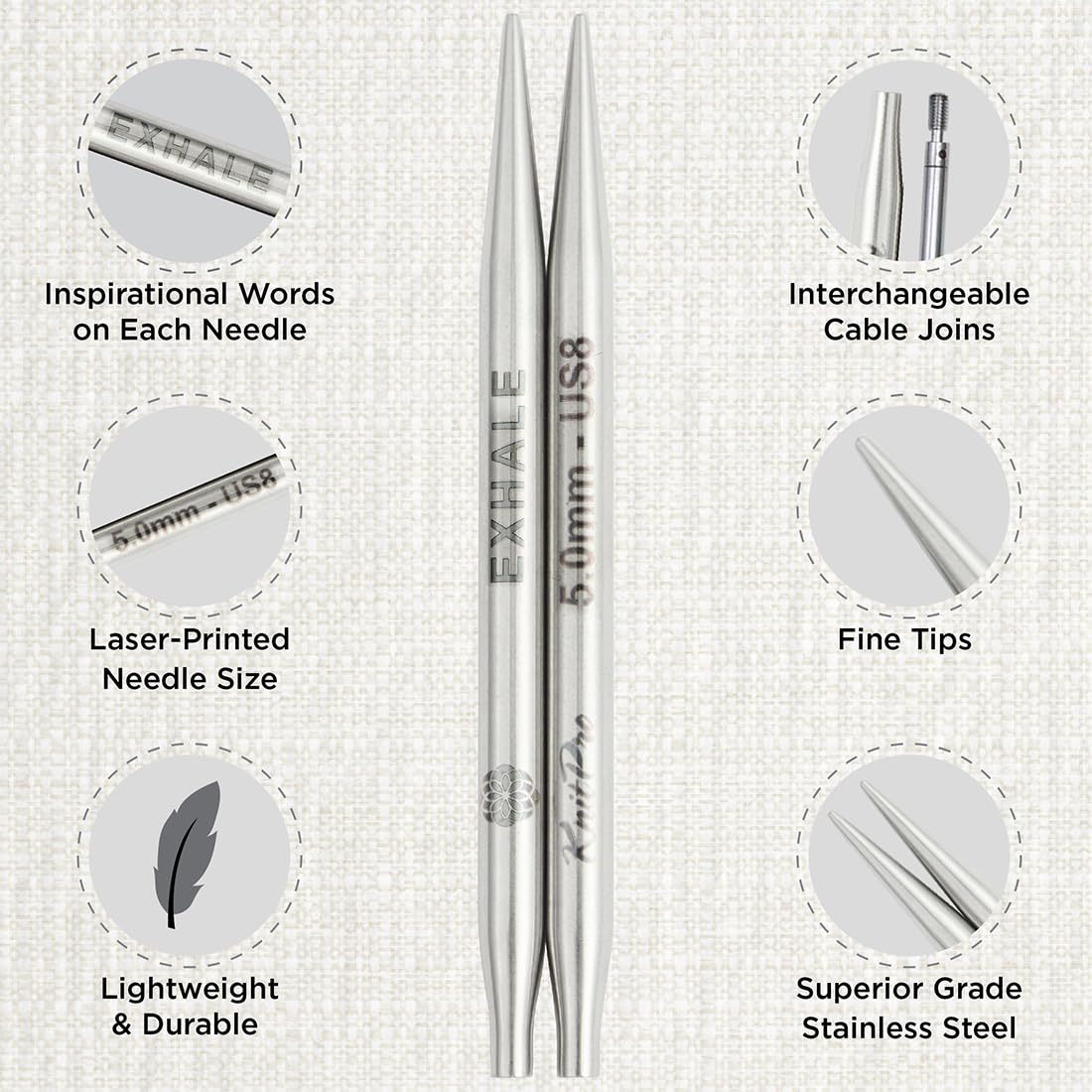 KnitPro The Mindful Collection Gratitude Interchangeable Needles Set 5" (13cm) | 12 US Sizes (2.5-17) with Accessories