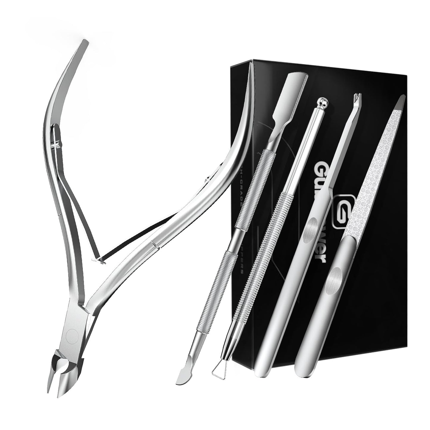 Cuticle Trimmer with Cuticle Pusher and Cutter Cuticle Nippers & Cutter Set, Professional Stainless Steel Cuticle Cutter Manicure Tools For Precise Nail Care Fingernails & cuticle scissors 5 Piece Set