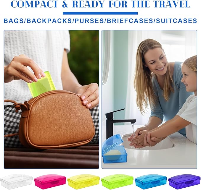 48 Pcs Travel Soap Container Portable Plastic Soap Boxes Bulk with Lid Homeless Donations Bulk Gym Shower Tour Groups Hotel Outdoor Camping (Mixing Colors)