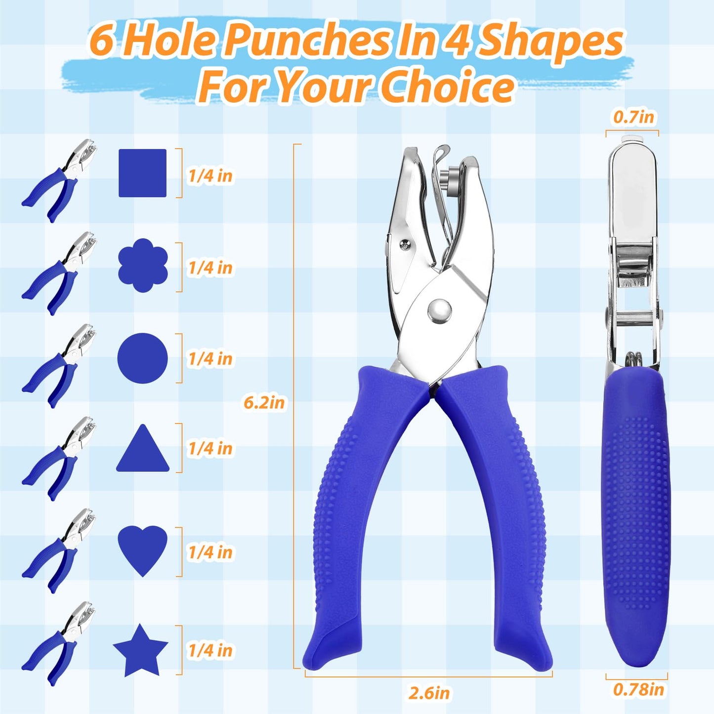 Modacraft 6-Pack Craft Hole Punchers Set - 1/4" Hole Punch Tool for Scrapbooking, Card Making, Binder Tabs | Circle, Heart, Star, Triangle Shapes | Soft-Grip Handles, Lightweight