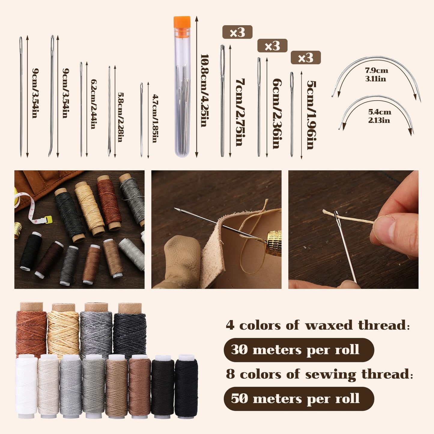 BUTUZE Leather Tooling Kit, Practical Leather Working Tools with Beveler, Groover, Stitching Punch Sewing Thread and Needles - Comes with Roll Bag and Manual