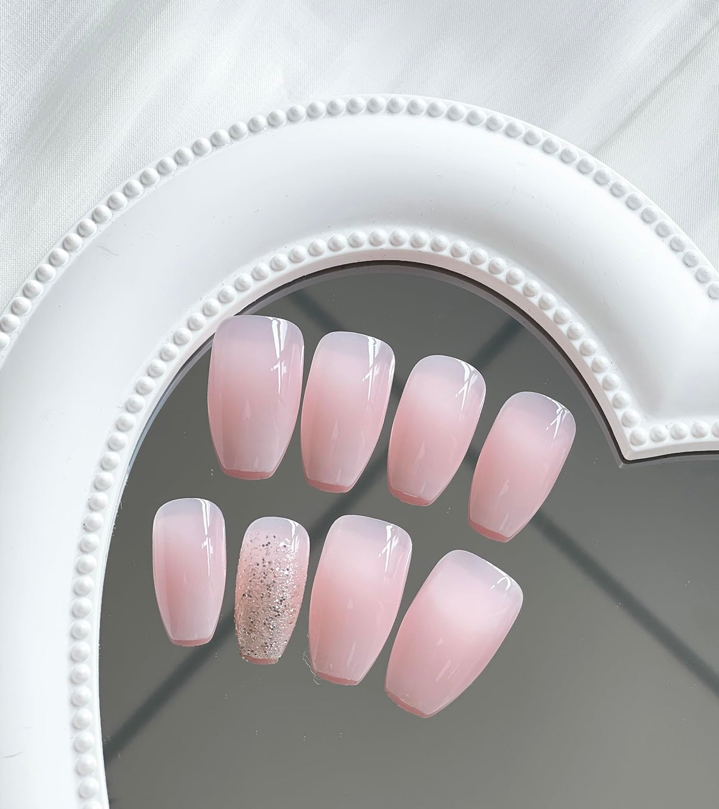 SWEKKE Medium Coffin French Fake Nails - Pink Gradient Full Cover Glossy Glue on Acrylic Artificial Nails for Women Girls - 24Pcs