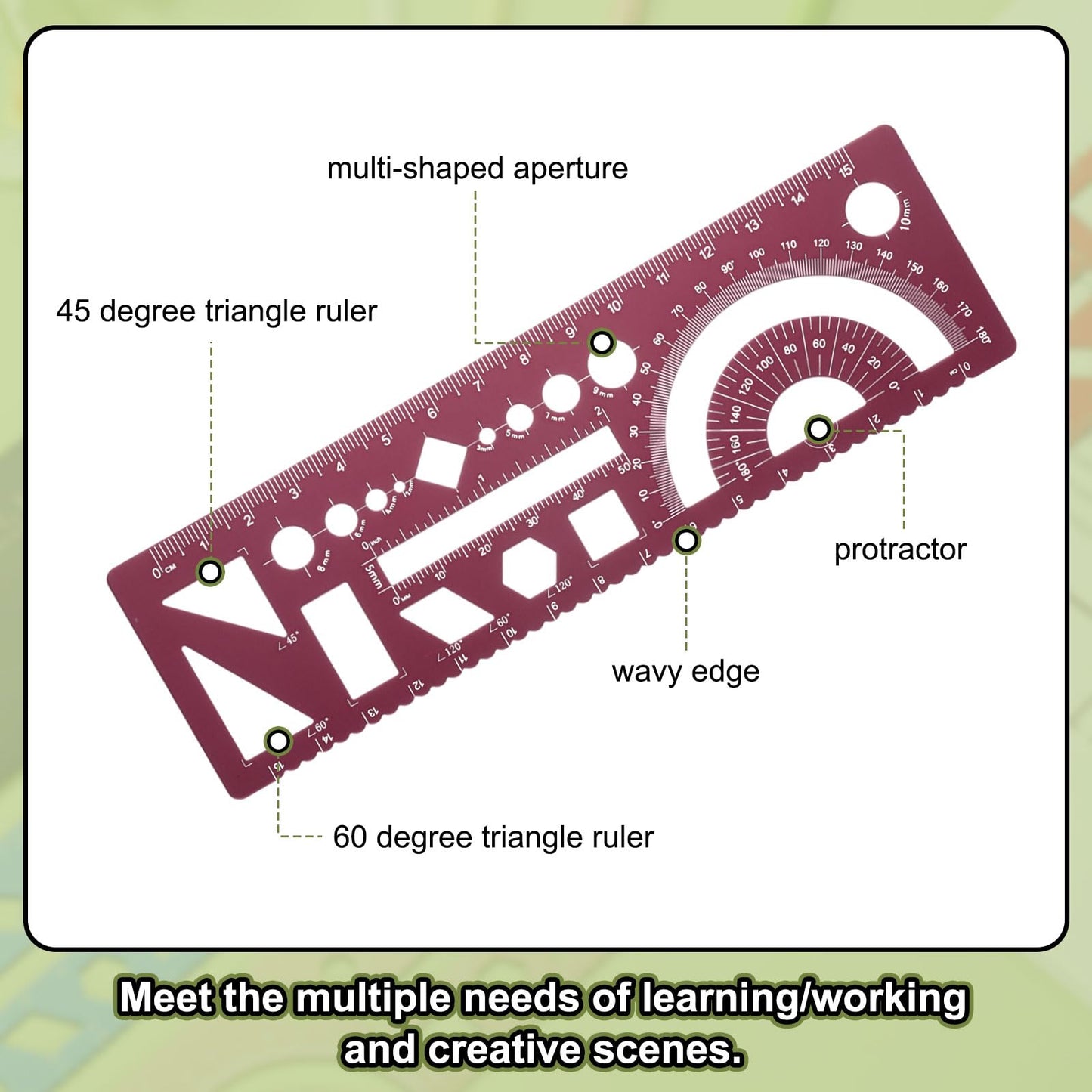 HARFINGTON 3pcs Multifunctional Geometric Rulers 15cm Metric and SAE Aluminum Straight Edge Protractor Angle Math Measuring Ruler Geometric Drawings Templates for Drawing Drafting, Dark Red