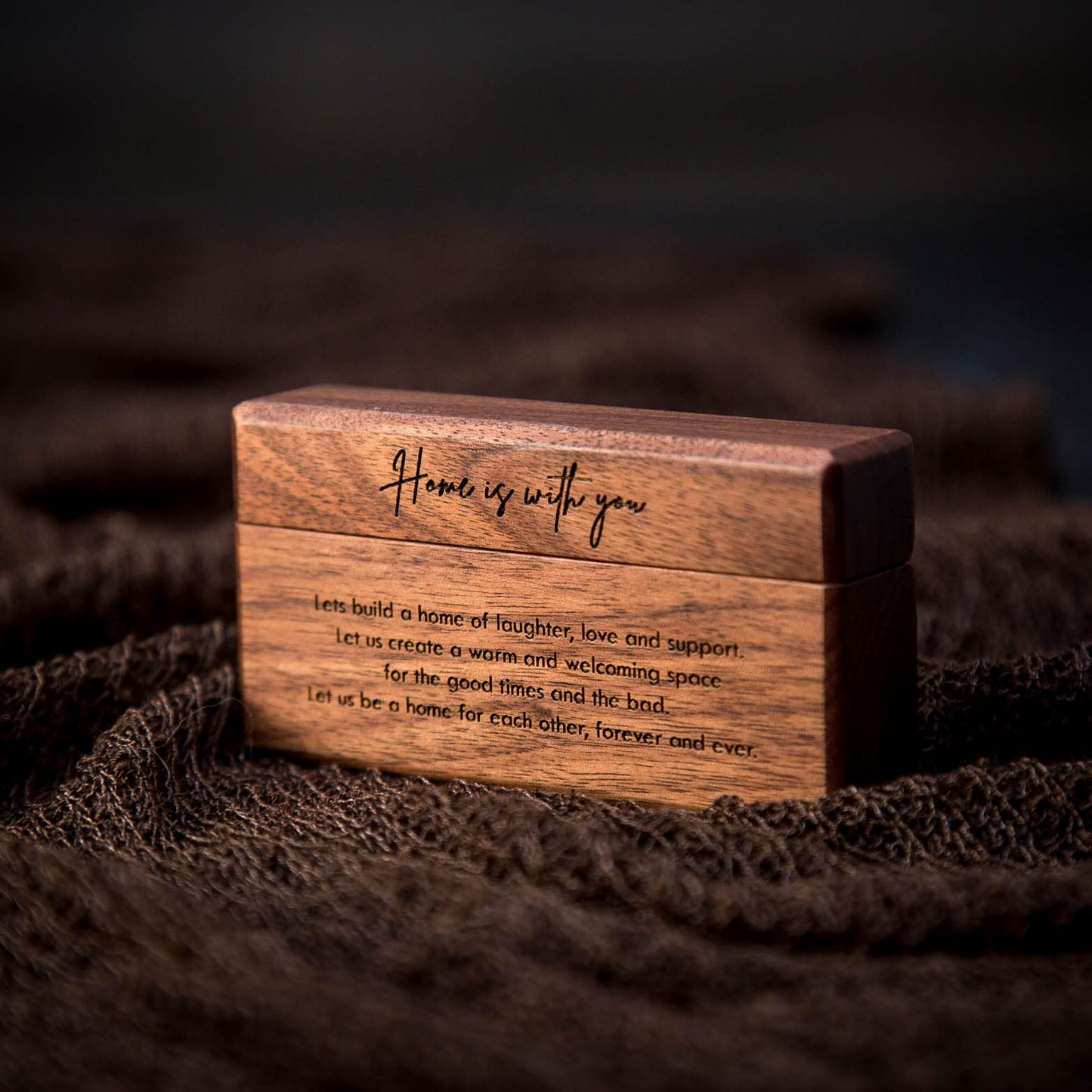 MUUJEE Double Ring Box - Engraved Slim Wooden Ring Case Box for Wedding Ceremony Engagement Proposal Ring Bearer Box - Anniversary Birthday Gift Ideas (Home Is With You)