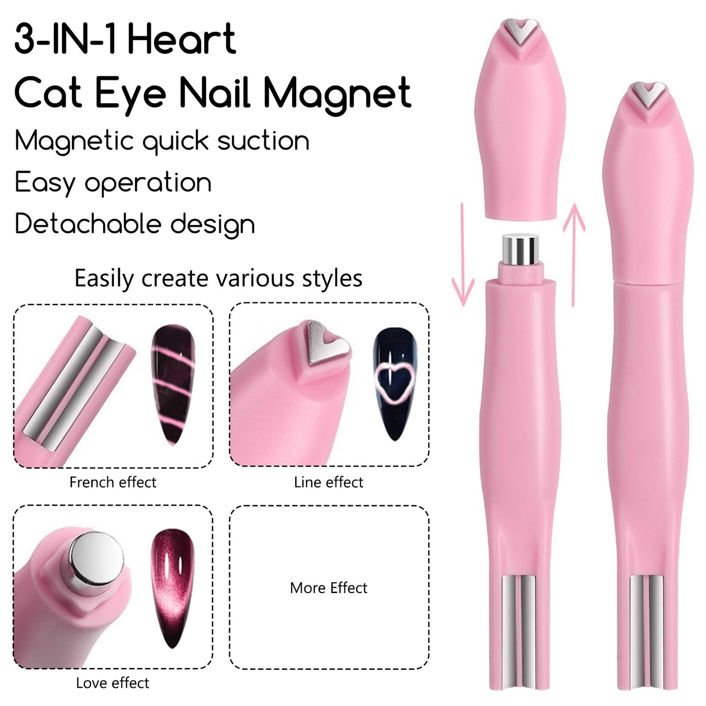 WOKOTO 6 Pcs Cat Eye Nail Art Magnet Pen Set with 4 Y/O Iron Stencils, Multi-Styled Cat Eye Magnet Tools for Heart Ring French Tip Cat Eye Nails, Beginner-Friendly DIY Nail Kit, Salon-Quality Tools