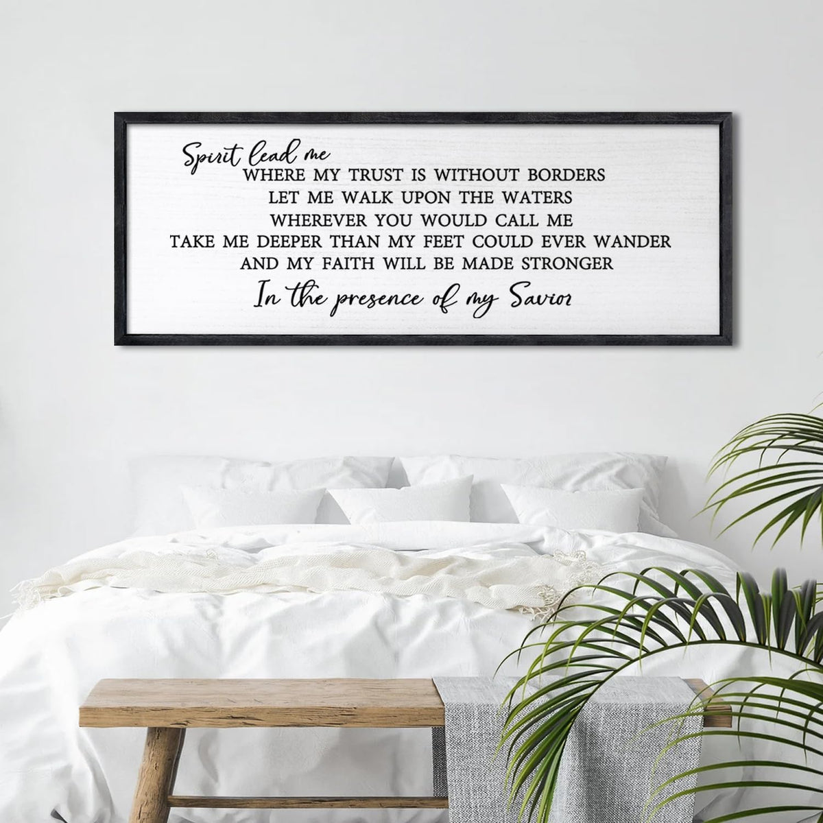 Spirit Lead Me Wall Art Decor 24×10 Inch Christian Scripture Office Inspirational Lyrics Ready to Hang Wooden Framed Sign (Black)