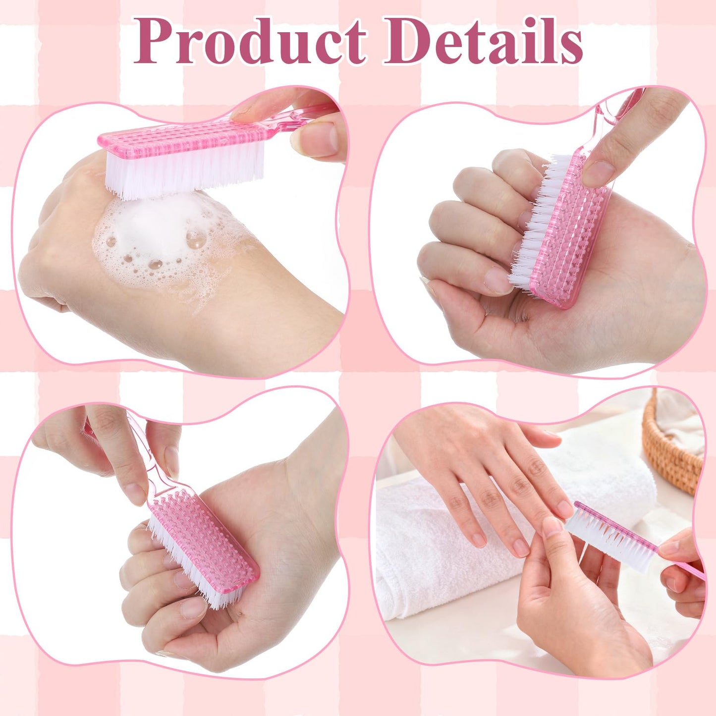 YBEATY 60PCS Handle Grip Nail Cleaning Brushes, Hand Fingernails Scrubber Brushes Pedicure Dust Brush Manicure Tools for Women Men Home Salon Nail Foot Toes Cleaner (Clear Pink)