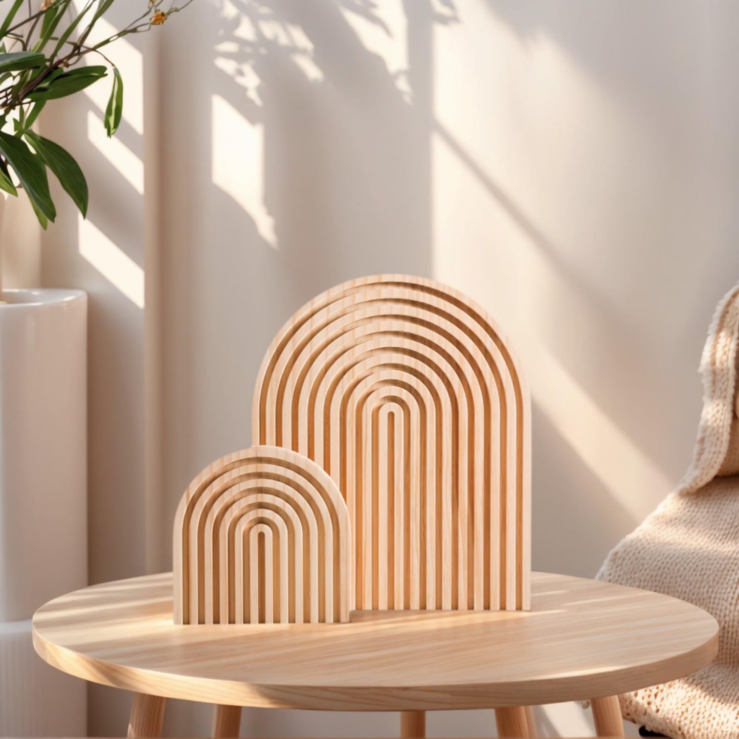 Nawwoo 2 Pcs Natural Wood Arch Decor, Boho Shelf & Serving Board for Fireplace Mantel, Kitchen Counter - Light Pine Finish, Scandinavian & Japandi Style Aesthetic Accents for Living Room, Home Office