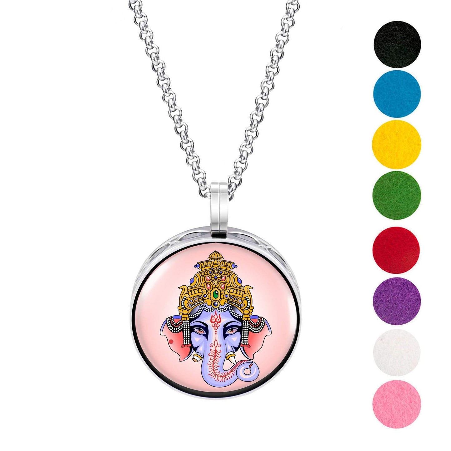 Wild Essentials Ganesha Enamel Finish Essential Oil Diffuser Necklace Gift Set - Includes Aromatherapy Pendant, 24" Stainless Steel Chain, 8 Color Refill Pads