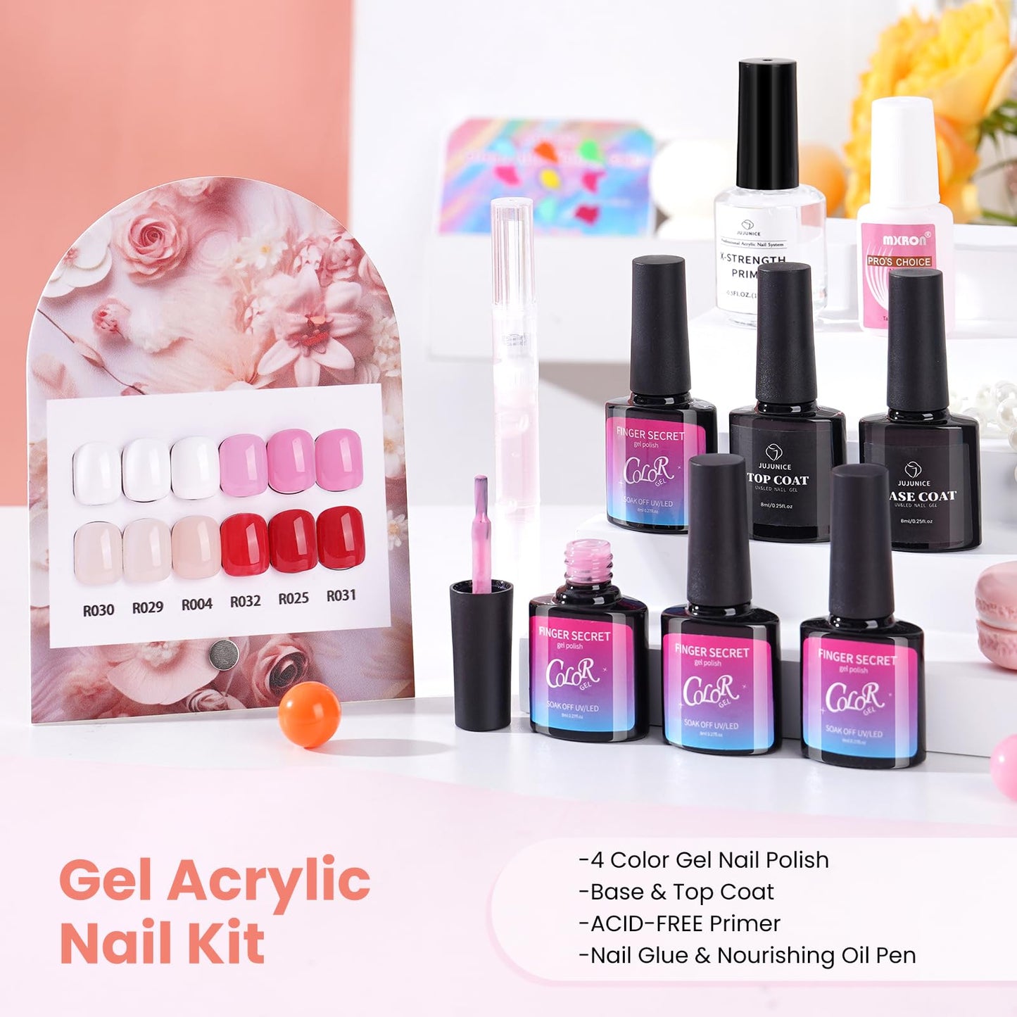 Nail Kit for Beginners with Everything: Practice Hand Acrylic Nail Kits Professional U/V Lamp Powder Drill Liquid Starter Set with Gel Polish in Cosmetic Gift Bag for Women Salon Home(Holo Pink)