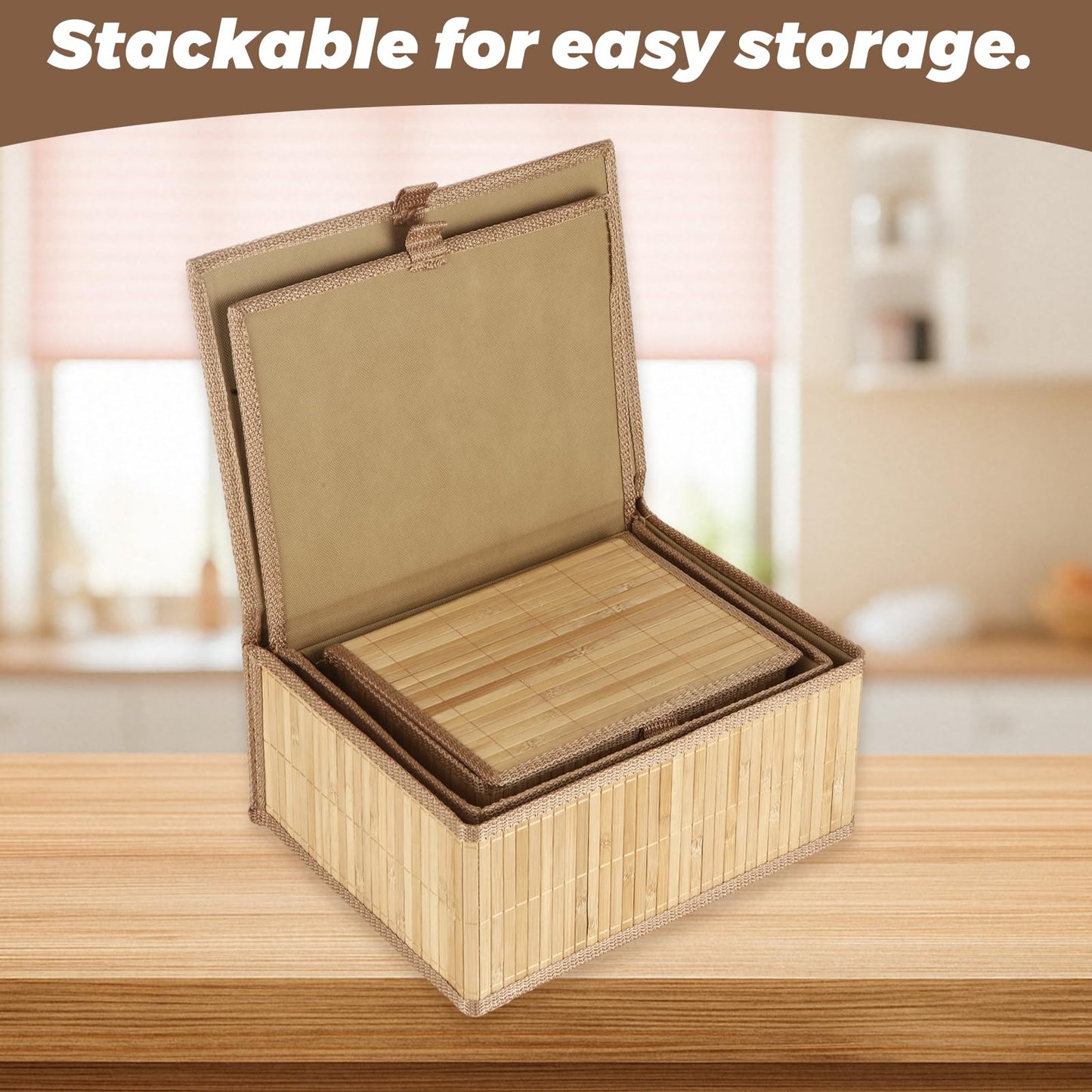 LOLYSIC Bamboo Storage Boxes with Lids, Set of 3 - Woven Decorative Baskets for Home, Kitchen, Shelf Organizer Wicker Lidded Basket, Handmade Storage Bin